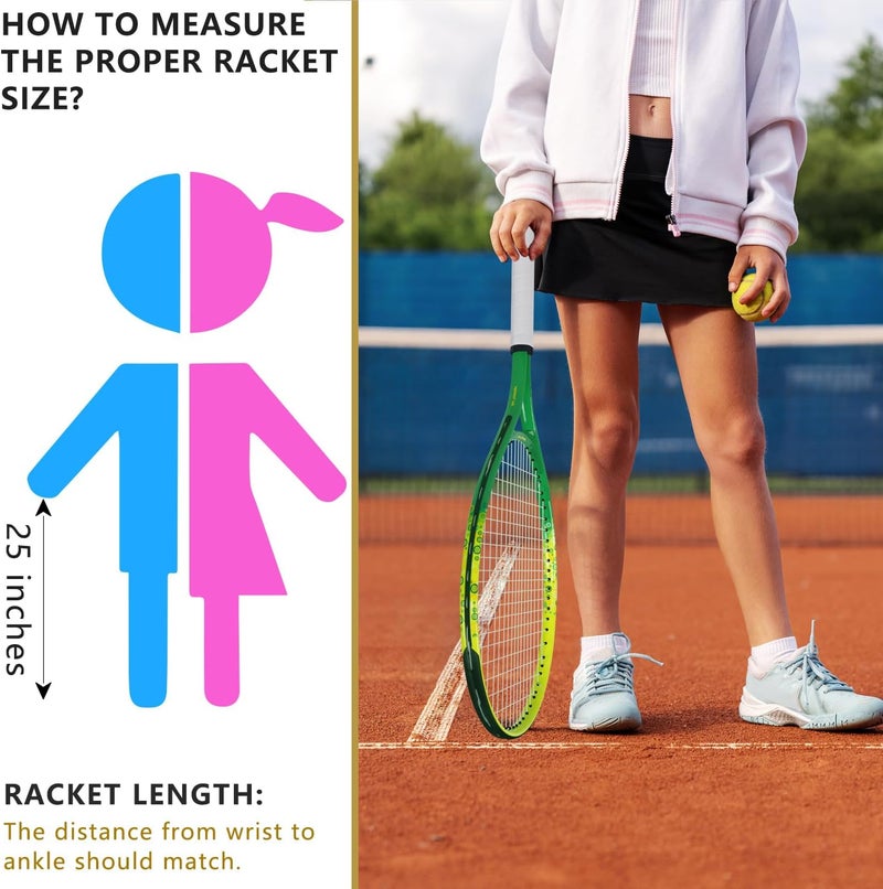 BOWEI 17"-25" Kids Tennis Racket for Aged 2-12 Lightweight Youth Tennis Racquet for Girls and Boys Outdoor/Indoor Sports with 1 Non-Slip Grip and 1 Shoulder Strap Bag Easy Carry - Image 5